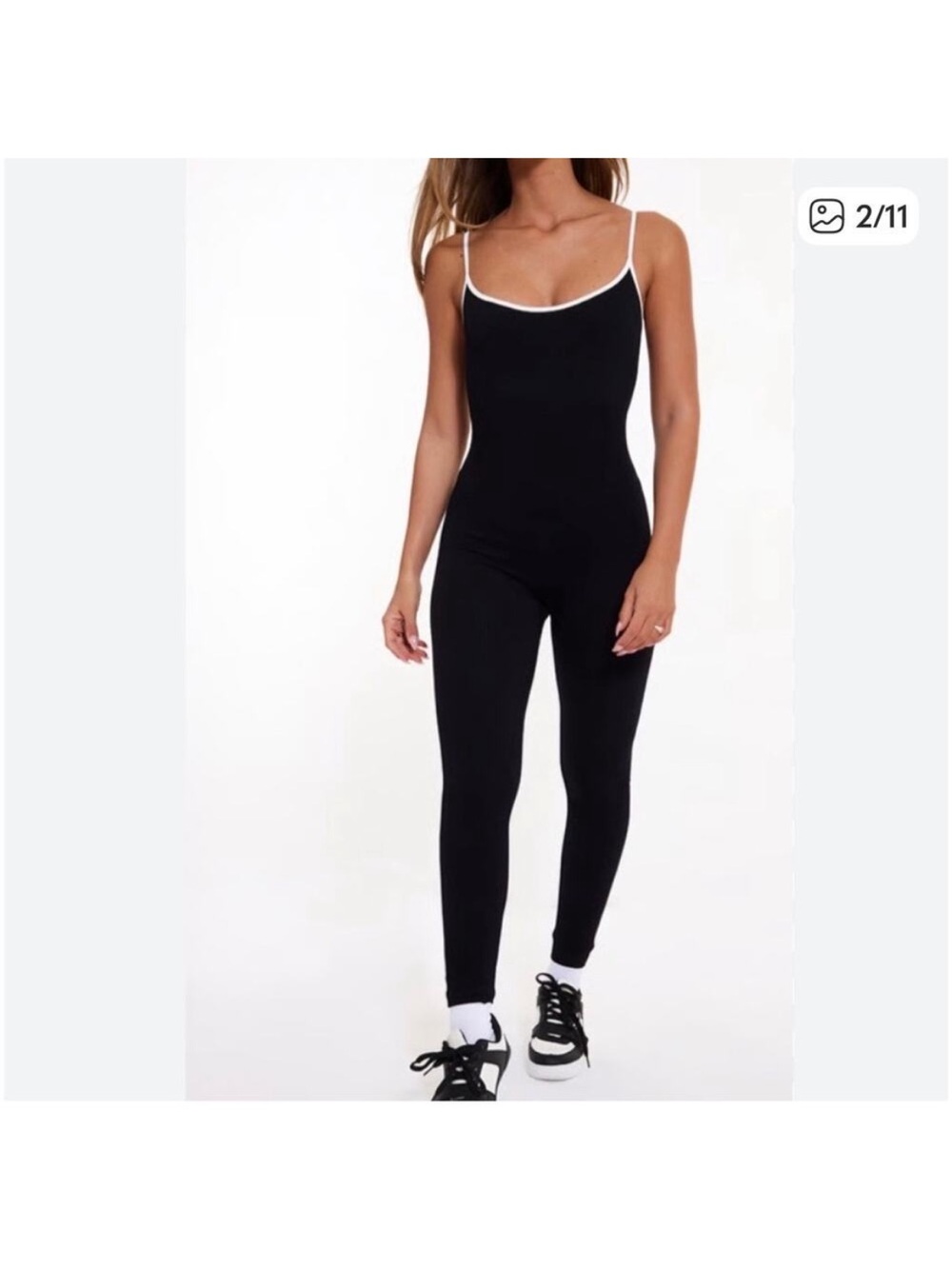 WILO The Label Black Ribbed V-Neck Jumpsuit with White Trim